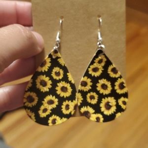 medium sunflower faux leather earrings